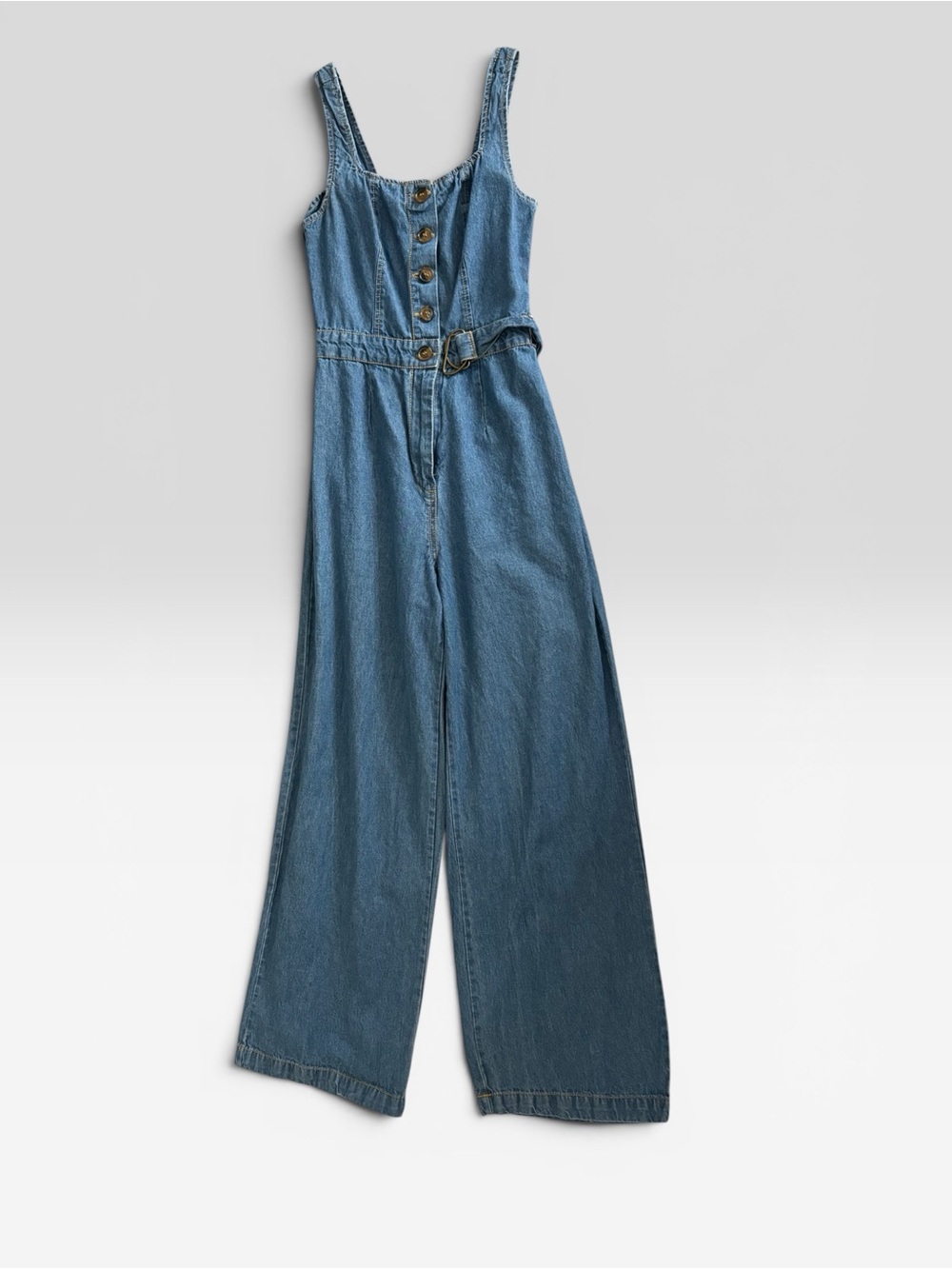 Sincerely Jules Blue Denim Belted Wide-Leg Overalls - Picture 2 of 3
